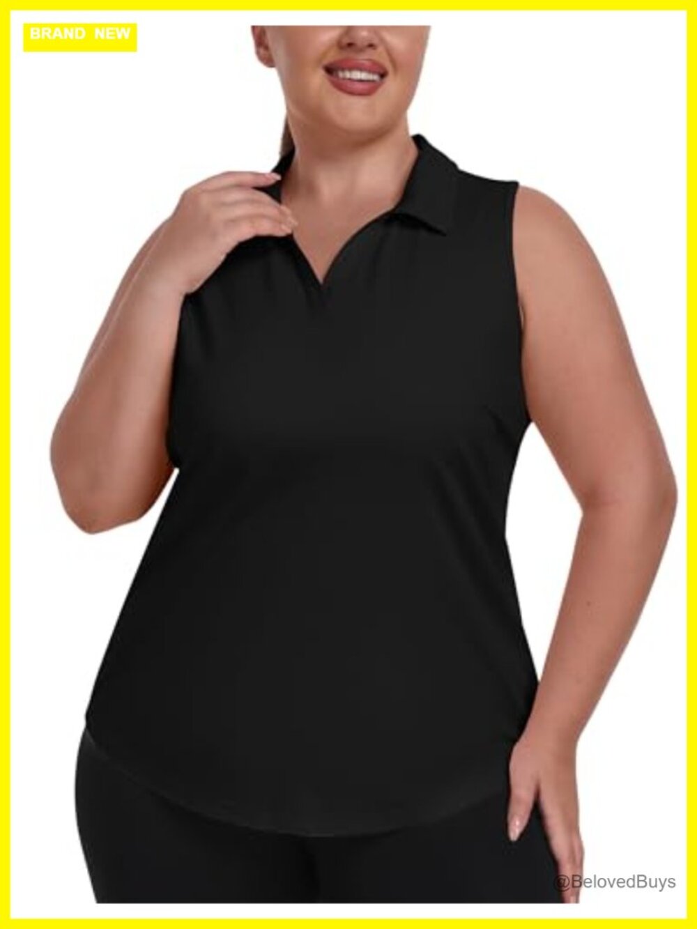 Plus Size Sleeveless Golf Polo Shirt Racerback V-Neck Workout Tennis Top